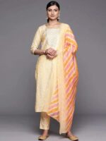 Yellow Yoke Design Silk Blend Straight Kurta With Trousers & Dupatta - Image 2